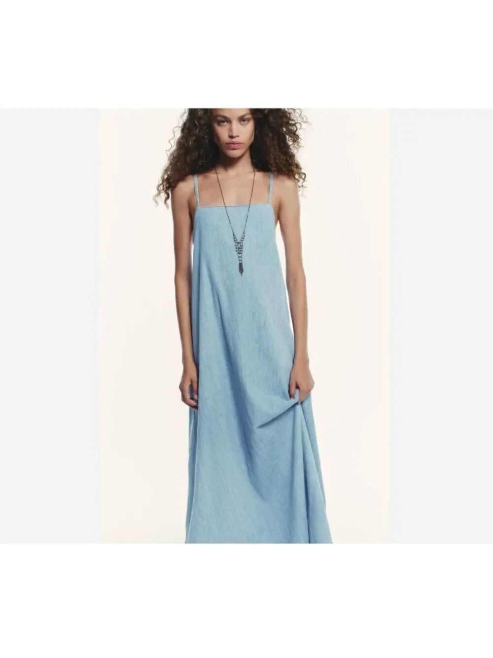 Zara Womens Chambray Maxi Dress XS Light Blue Sleeveless Cotton 1957/280 NWT